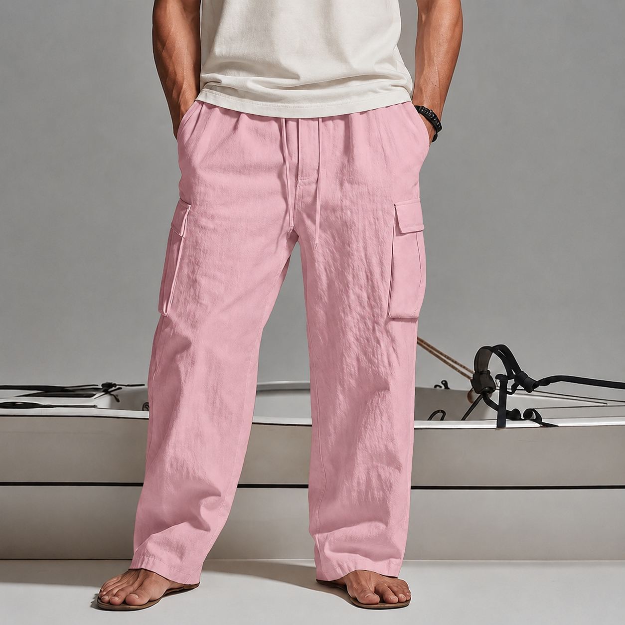 Men's Cargo Pants Trousers Summer Pants Beach Pants Gauze Pants Drawstring Elastic Waist Multi Pocket Plain Comfort Breathable Outdoor Daily Holiday Fashion Classic Style