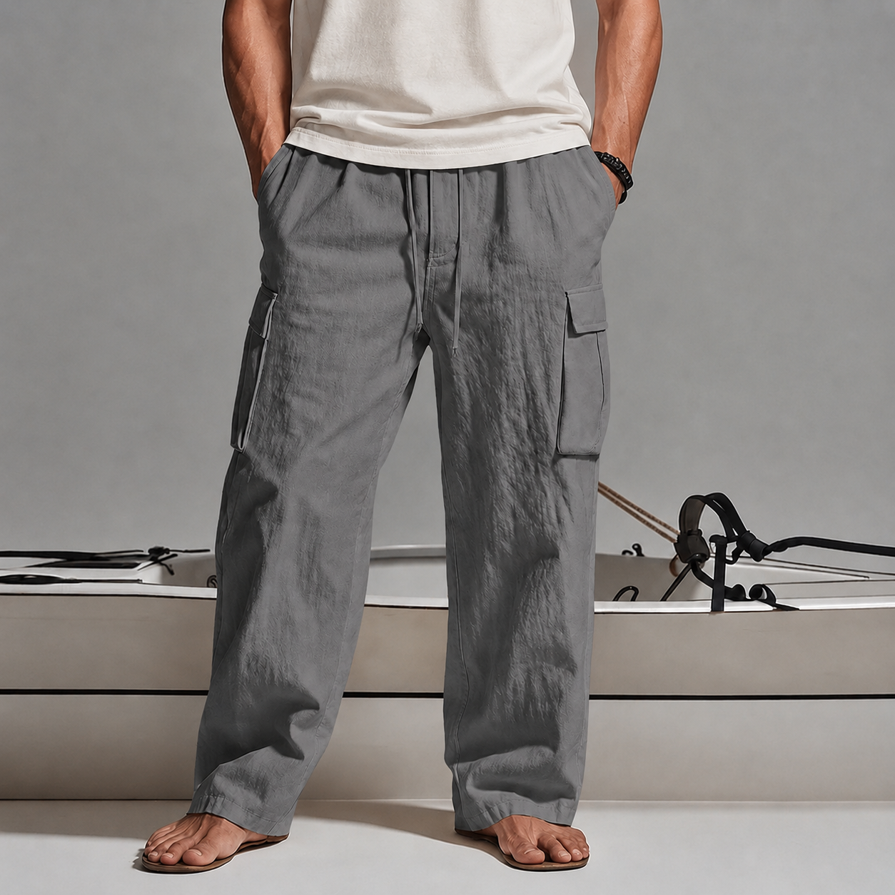 Men's Cargo Pants Trousers Summer Pants Beach Pants Gauze Pants Drawstring Elastic Waist Multi Pocket Plain Comfort Breathable Outdoor Daily Holiday Fashion Classic Style