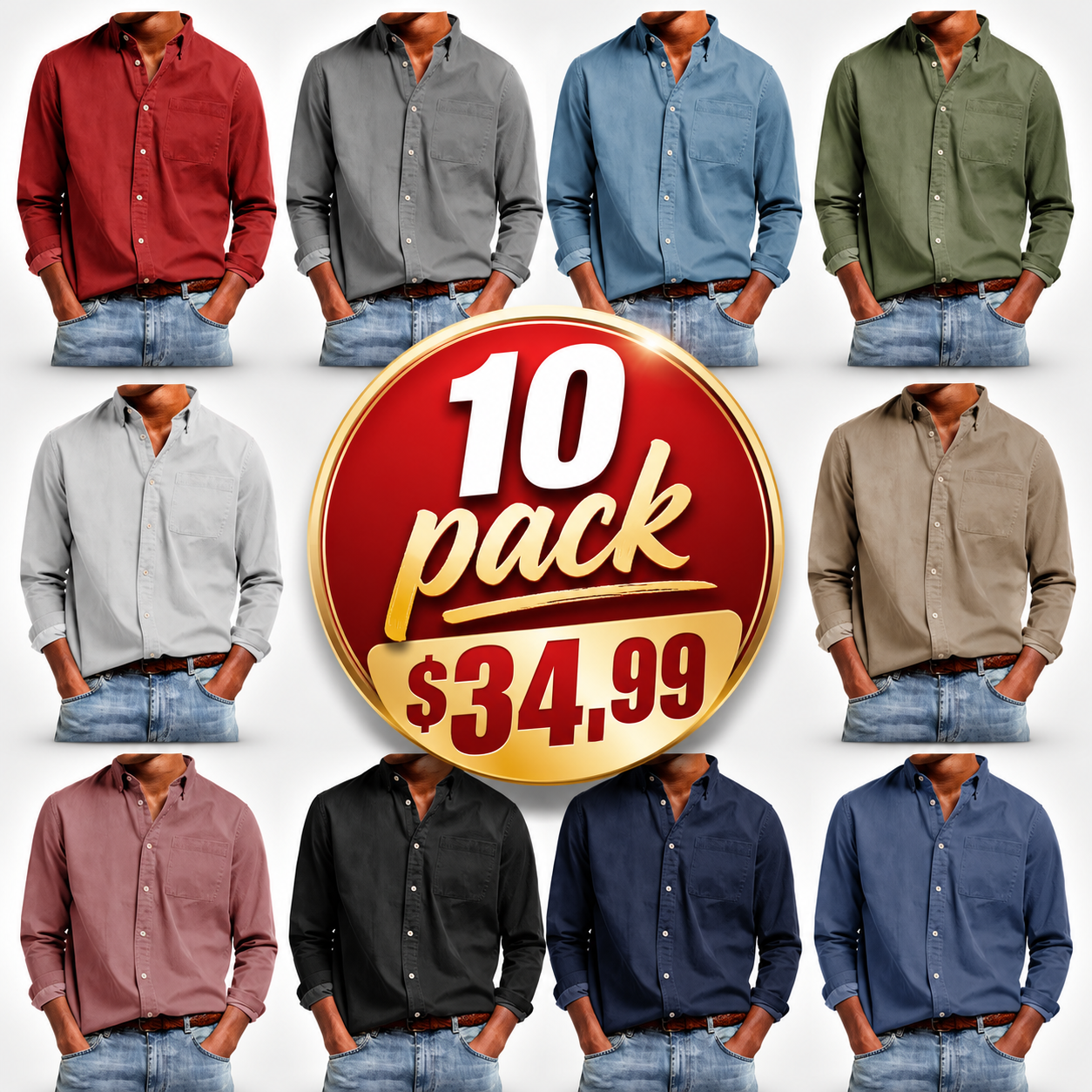 Men's Fashion Retro Pure Cotton Pocket Collar Long-Sleeve Shirt