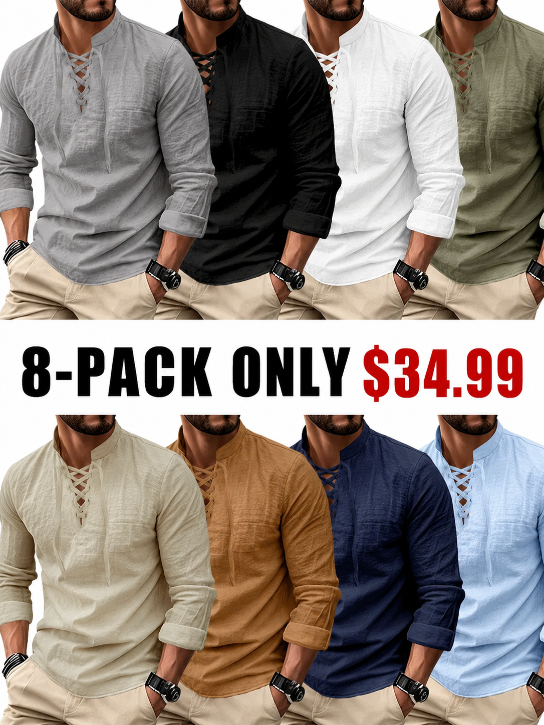 Men's Linen Casual Long Sleeve Polo Shirt