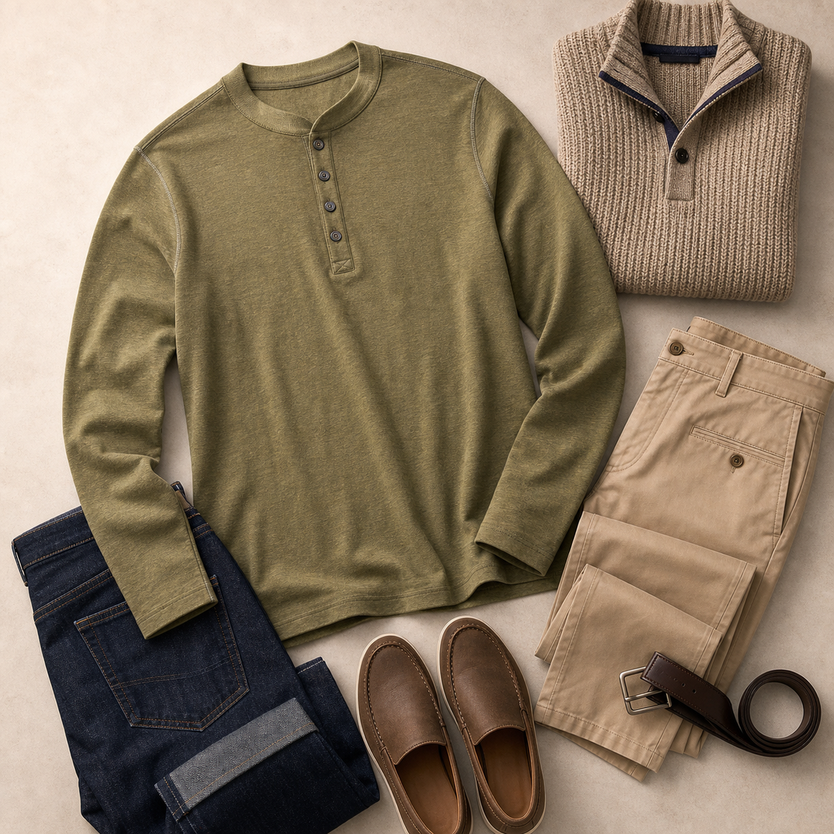 Kombinationsideen für das Herren Henley-Shirt