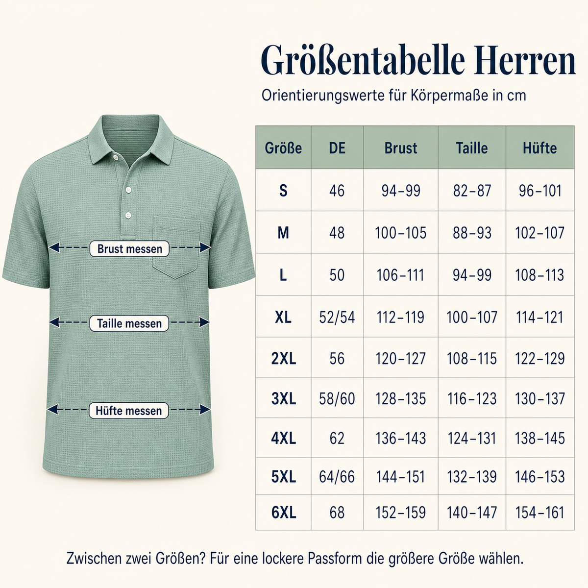 5tu0730001 tableau des tailles pour hommes européens S à 6XL avec instructions de mesure