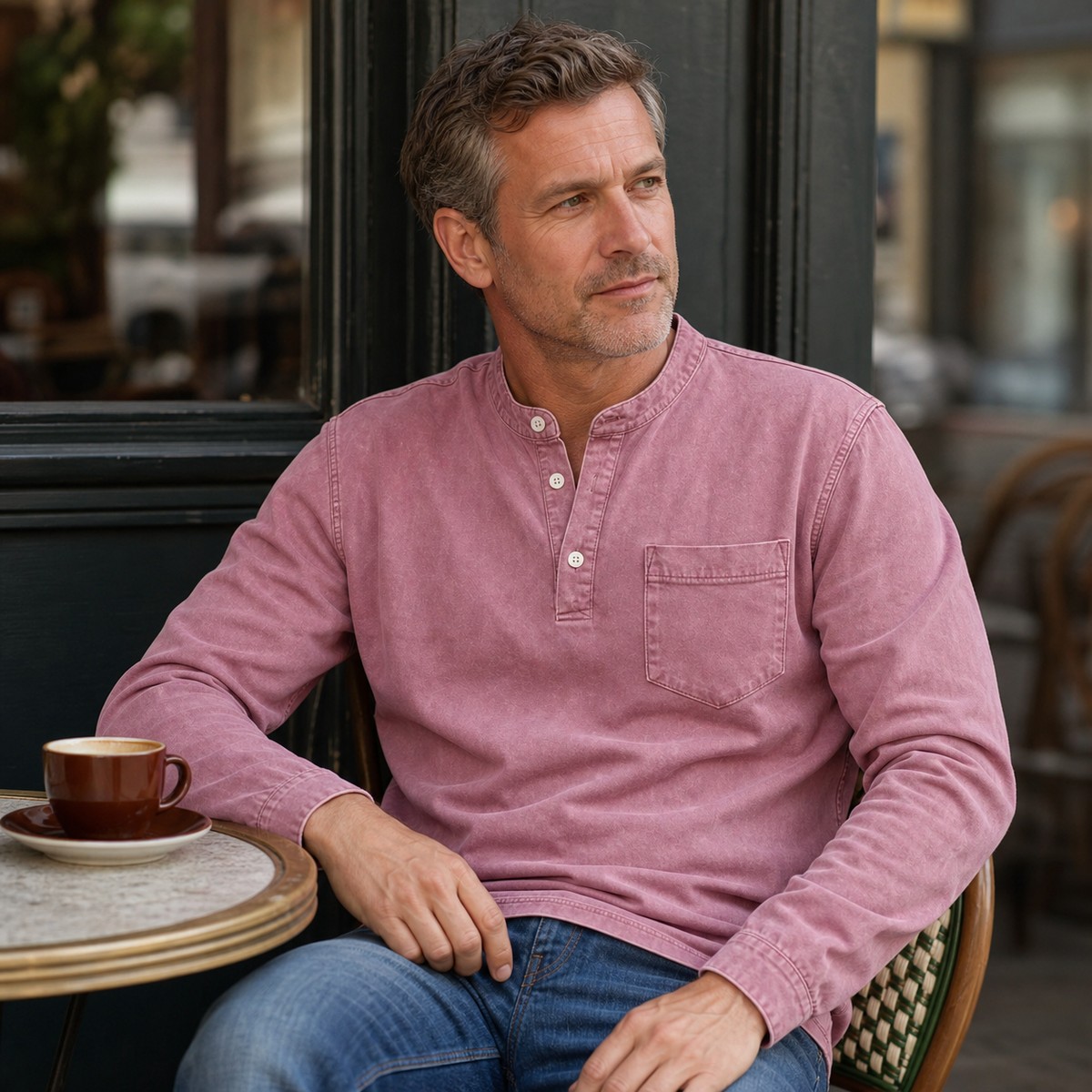 5tu0731002 altrosa Herren Langarm Henleyshirt im Café