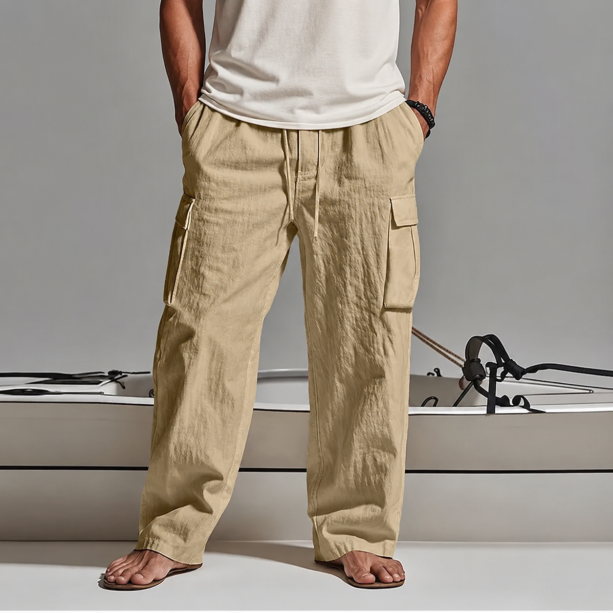 Men's Cargo Pants Trousers Summer Pants Beach Pants Gauze Pants Drawstring Elastic Waist Multi Pocket Plain Comfort Breathable Outdoor Daily Holiday Fashion Classic Style