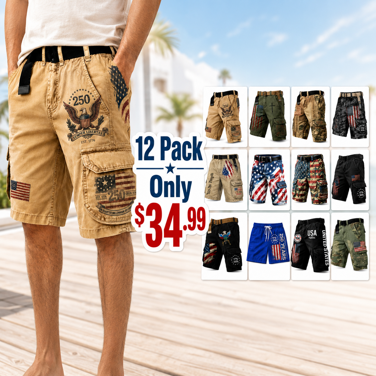Men's American Flag Print Denim-Like Casual Shorts