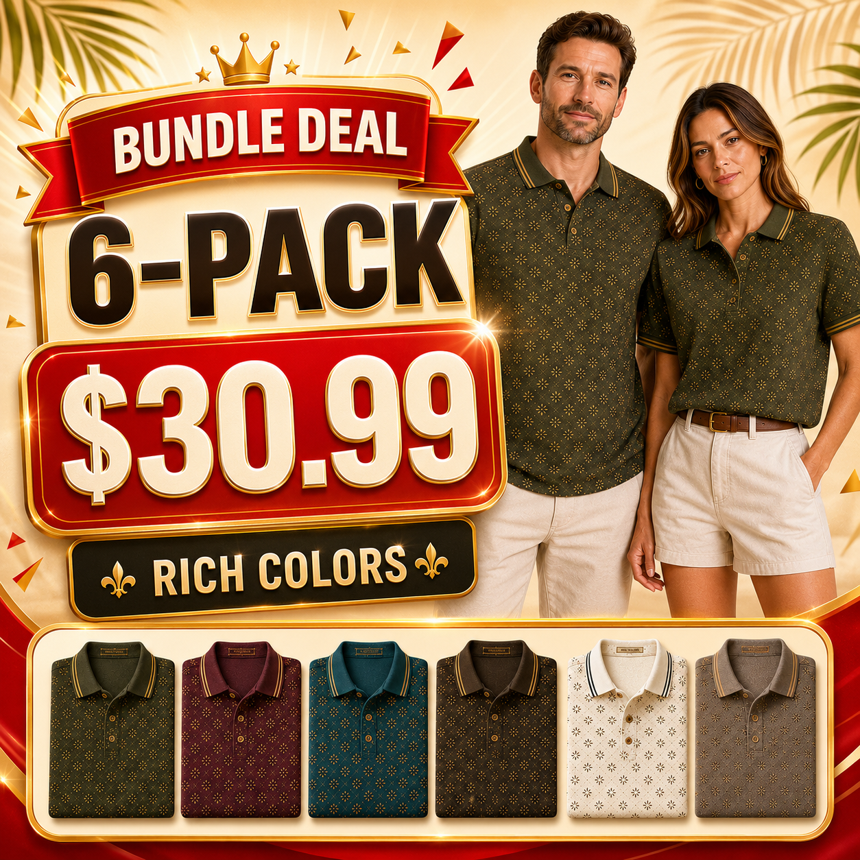 Men's and Women's Abstract Floral Print Short Sleeve Polo Shirt