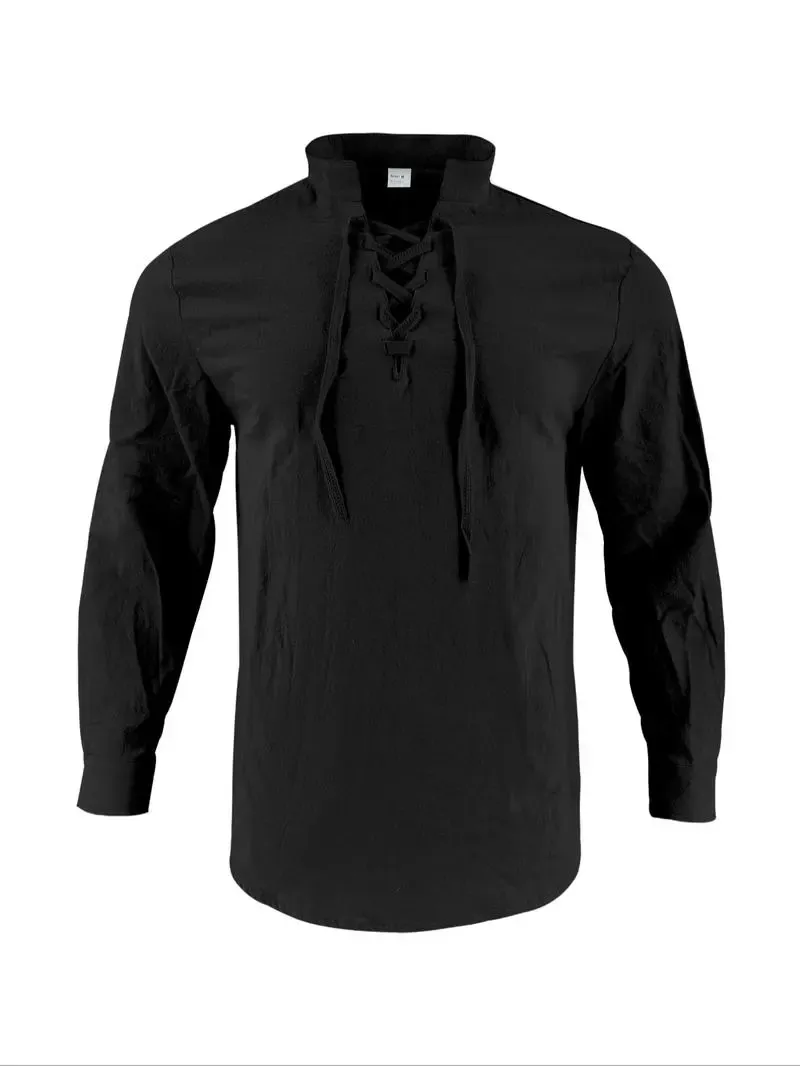 Men's Linen Casual Long Sleeve Polo Shirt