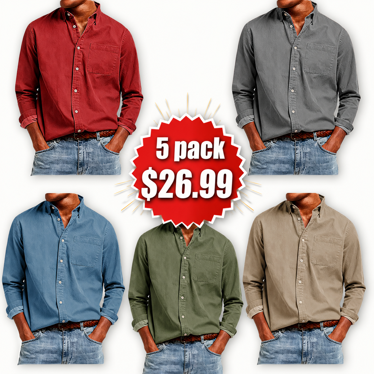 Men's Fashion Retro Pure Cotton Pocket Collar Long-Sleeve Shirt