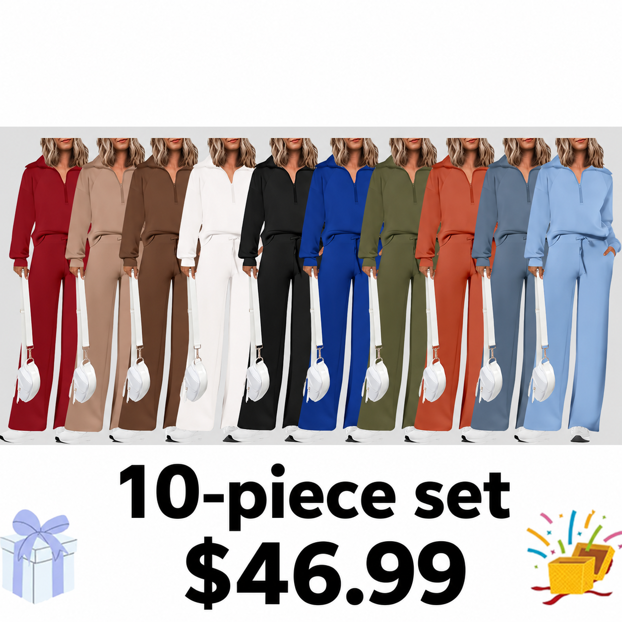 Women's 2 Piece Outfits Casual Lapel Half Zip Sweatshirts And Wide Leg Pants Tracksuit Sets