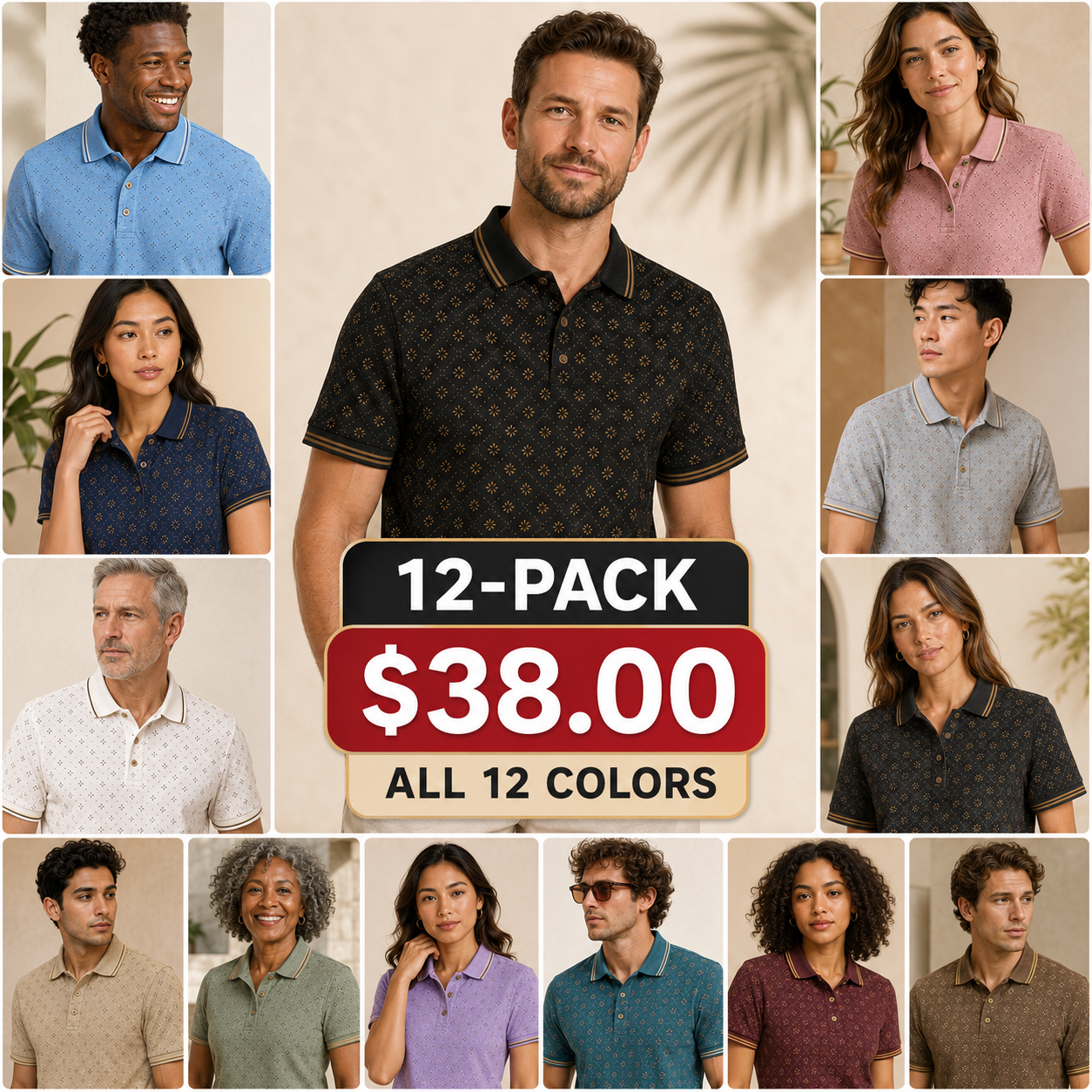 Men's and Women's Abstract Floral Print Short Sleeve Polo Shirt