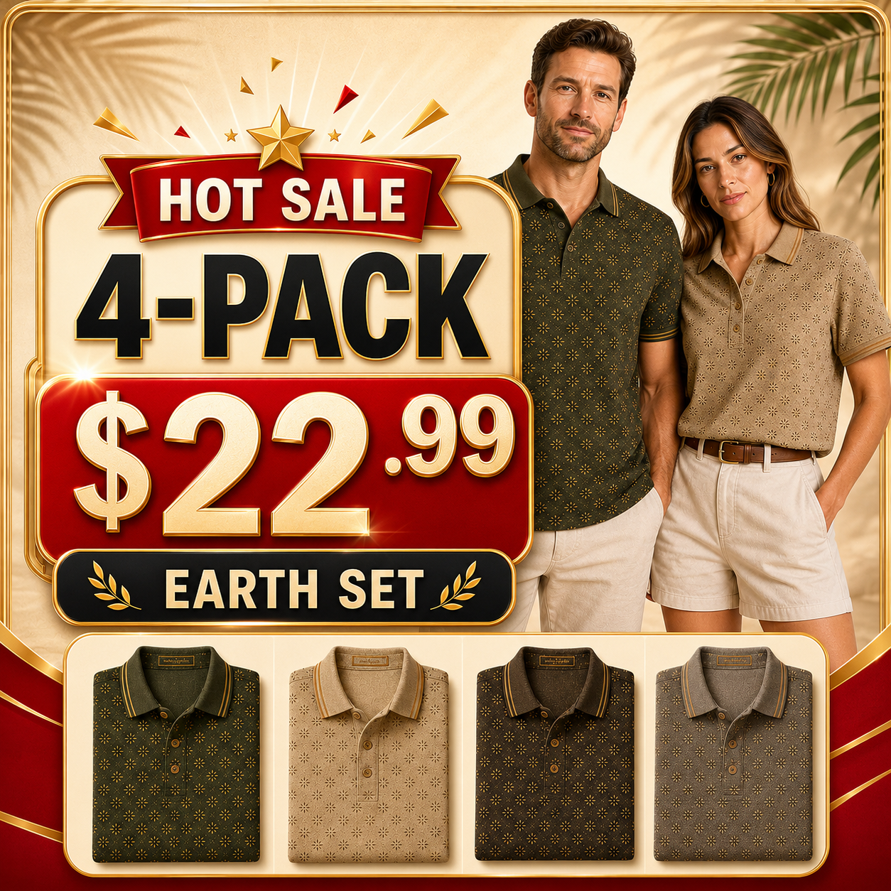Men's and Women's Abstract Floral Print Short Sleeve Polo Shirt