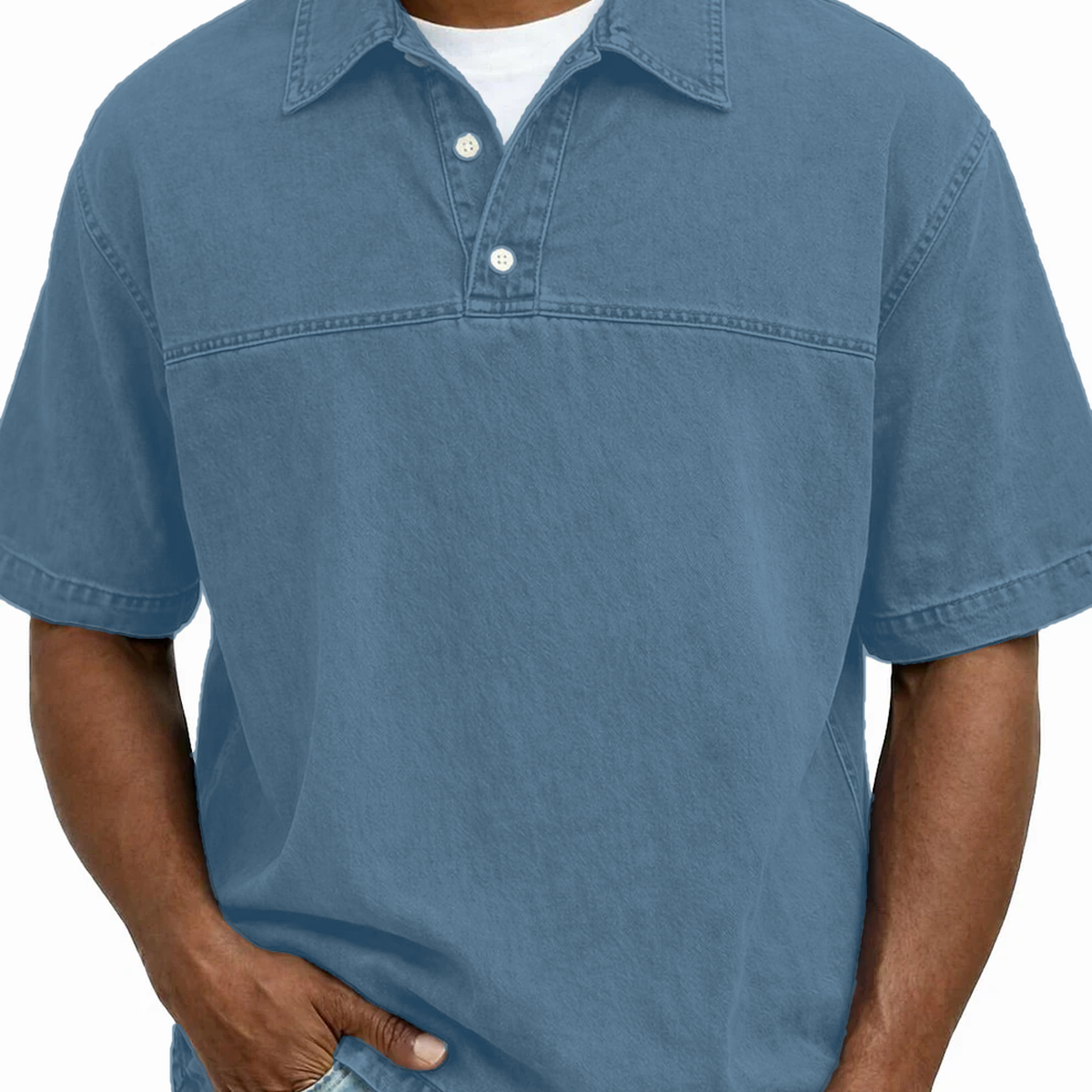 Men's Garment-Dyed Short Sleeve Henley Collar Polo Shirt
