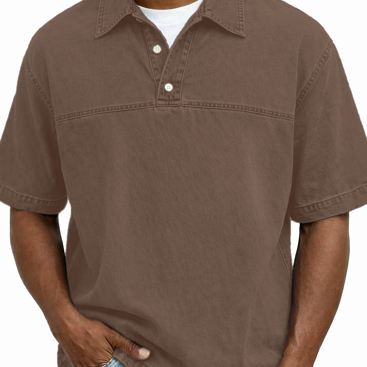 Men's Garment-Dyed Short Sleeve Henley Collar Polo Shirt