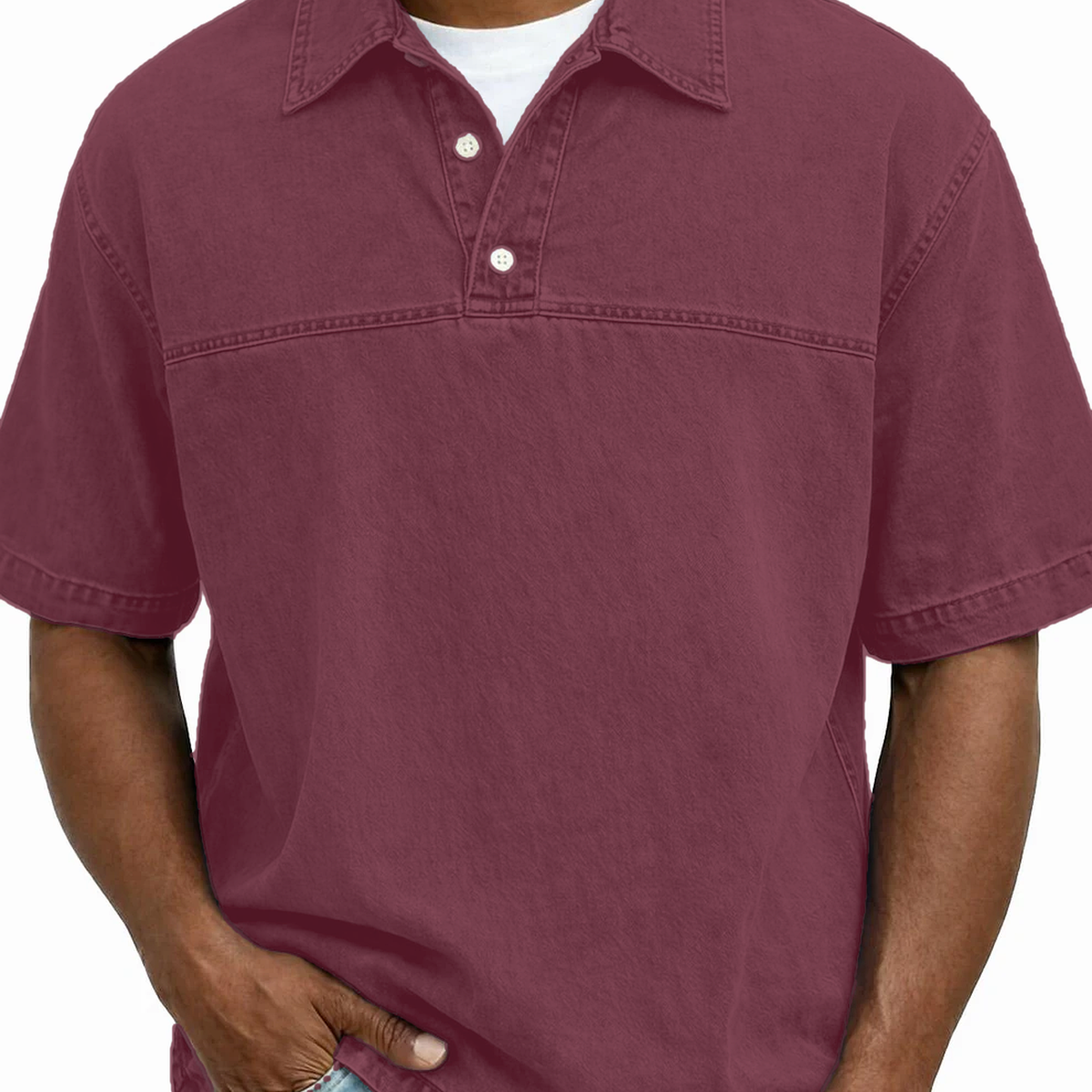 Men's Garment-Dyed Short Sleeve Henley Collar Polo Shirt