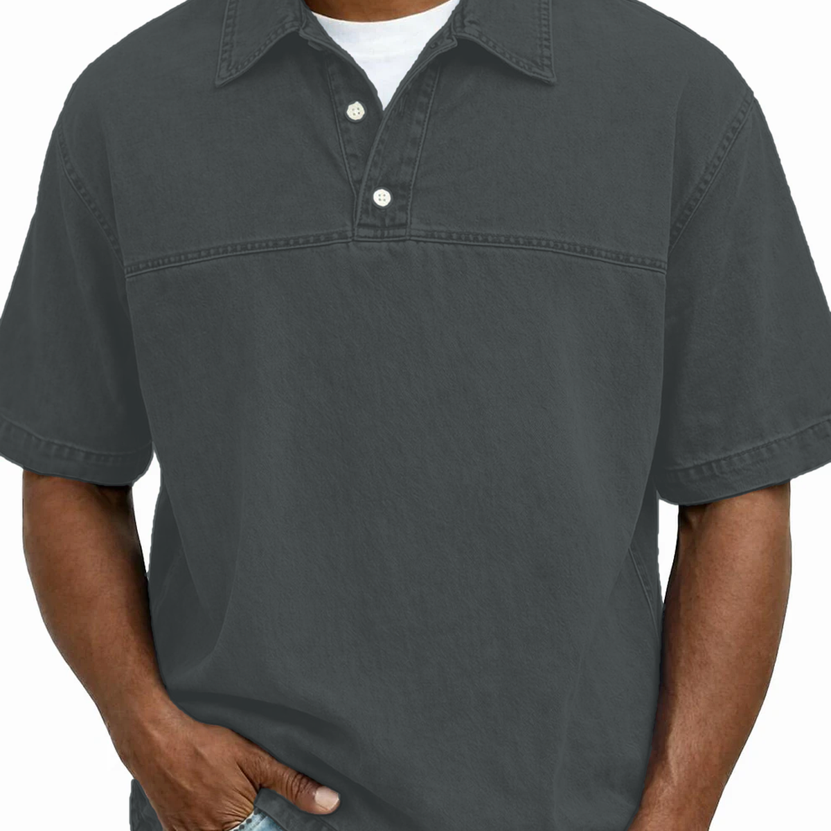 Men's Garment-Dyed Short Sleeve Henley Collar Polo Shirt