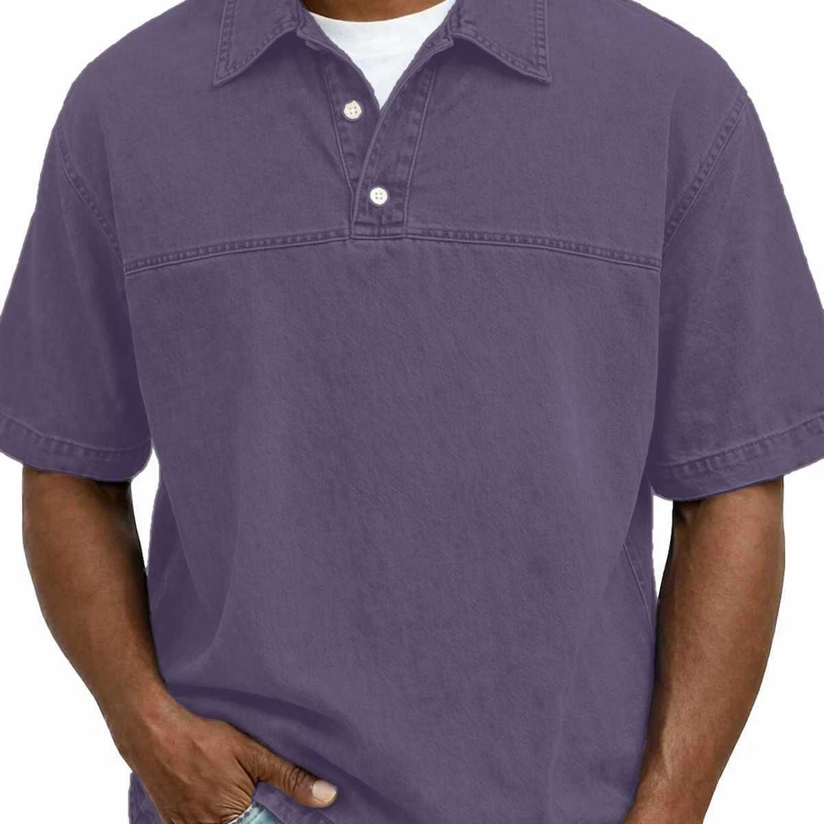 Men's Garment-Dyed Short Sleeve Henley Collar Polo Shirt