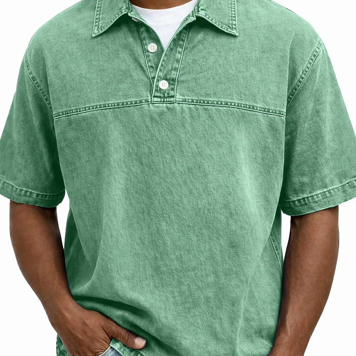 Men's Garment-Dyed Short Sleeve Henley Collar Polo Shirt