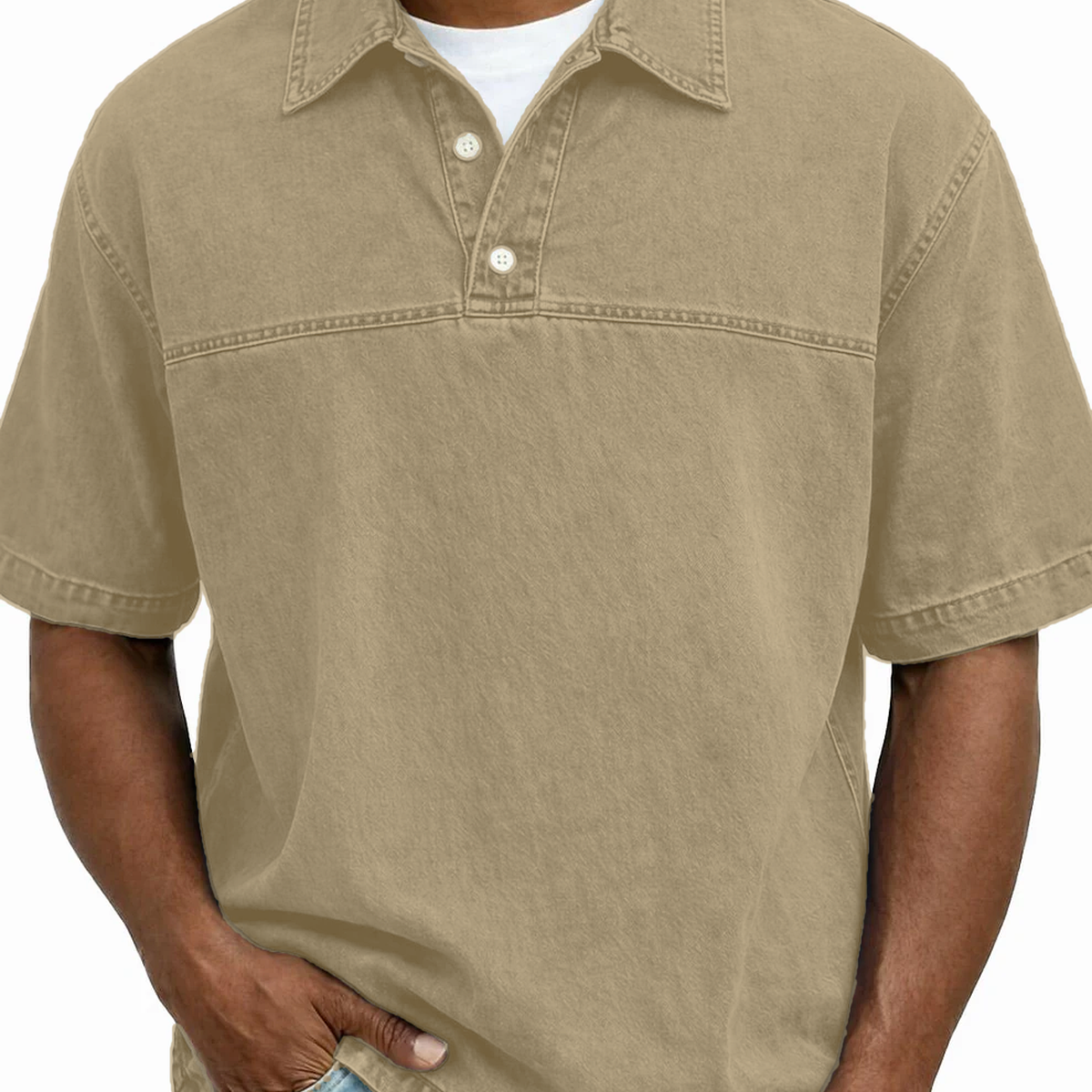 Men's Garment-Dyed Short Sleeve Henley Collar Polo Shirt