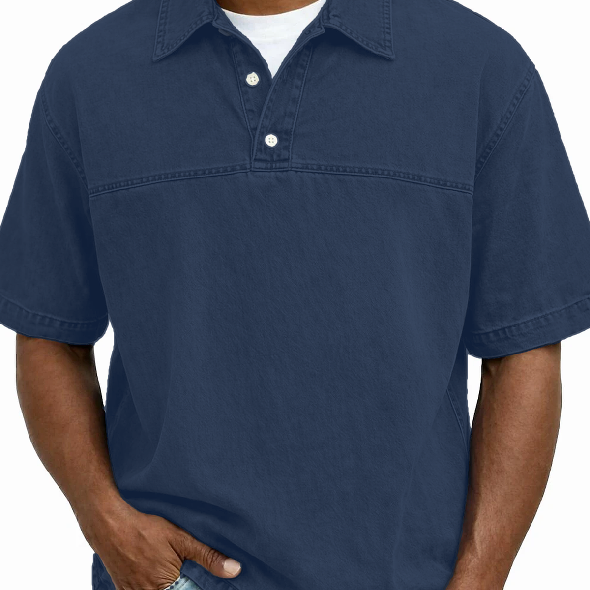 Men's Garment-Dyed Short Sleeve Henley Collar Polo Shirt