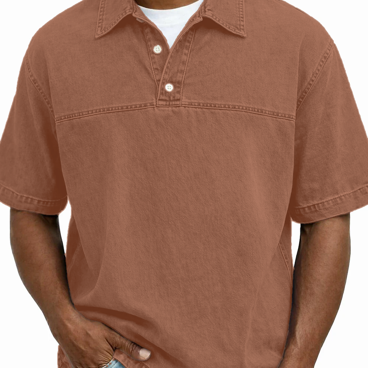Men's Garment-Dyed Short Sleeve Henley Collar Polo Shirt