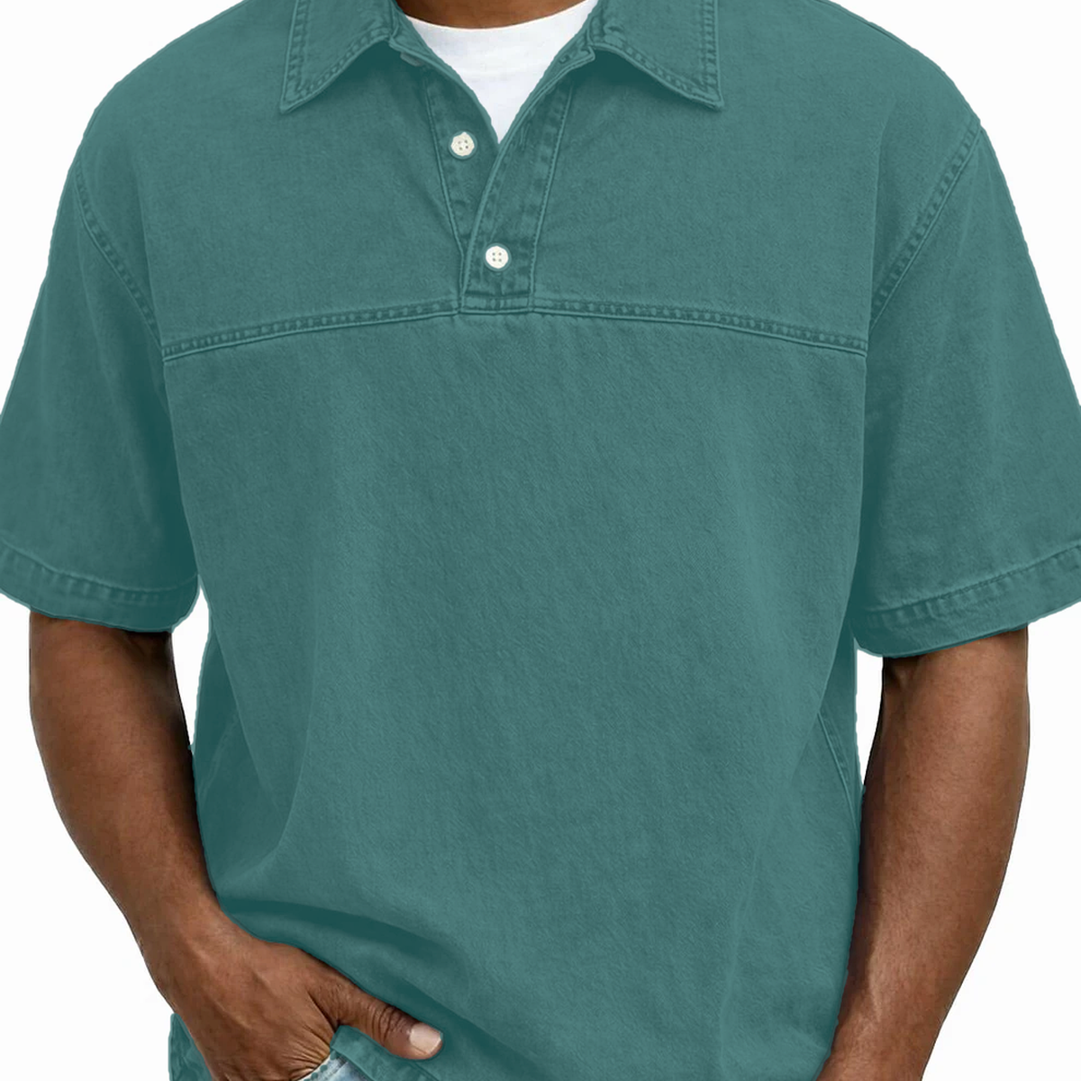 Men's Garment-Dyed Short Sleeve Henley Collar Polo Shirt