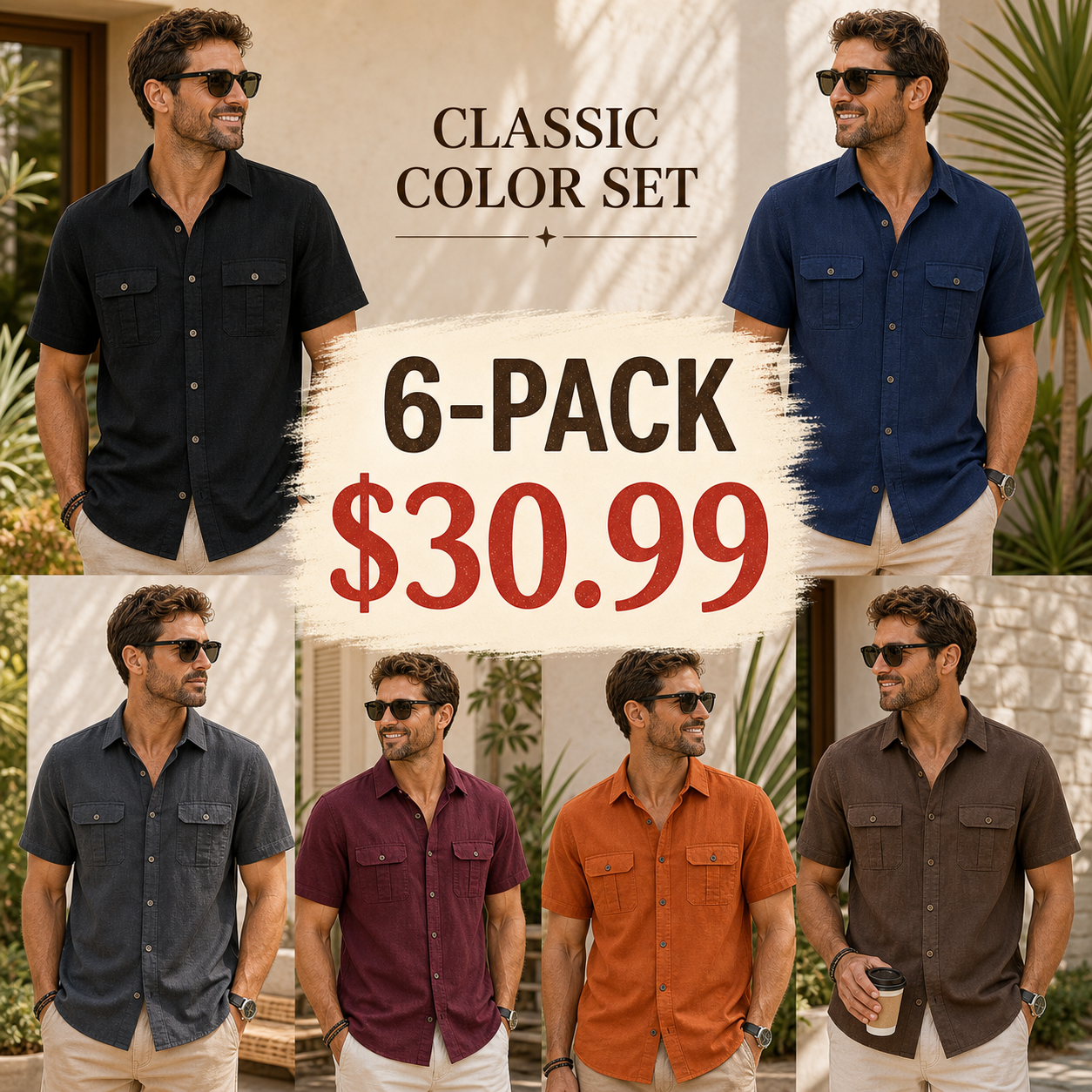 Men's Short Sleeve Linen-Blend Utility Shirt