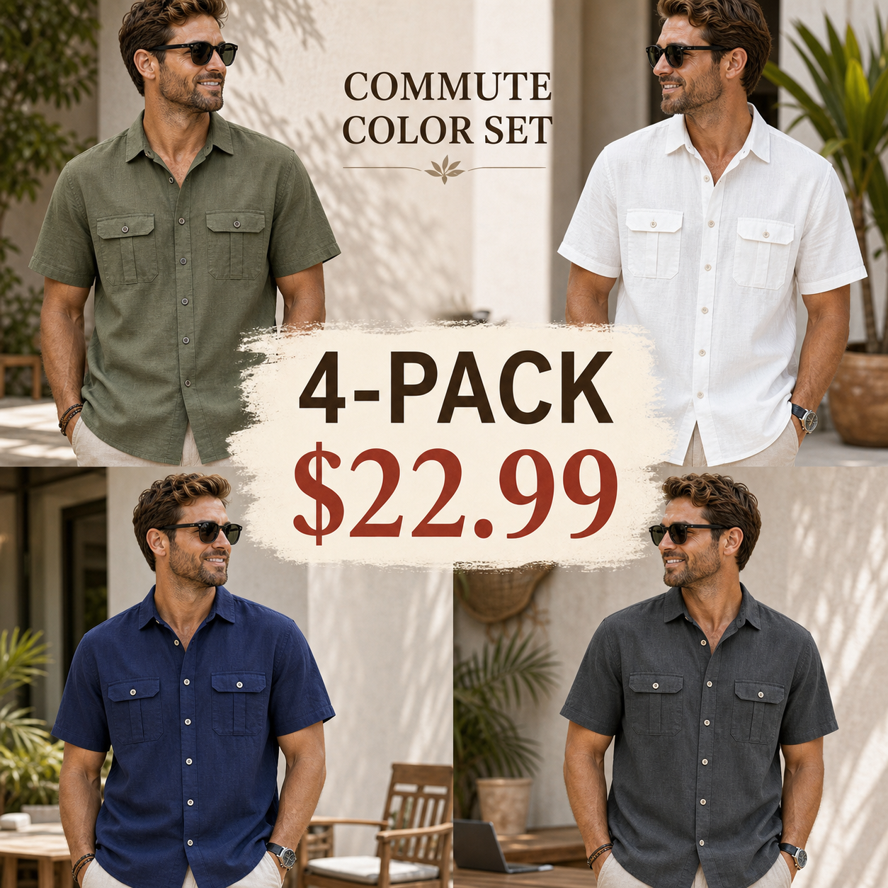 Men's Short Sleeve Linen-Blend Utility Shirt
