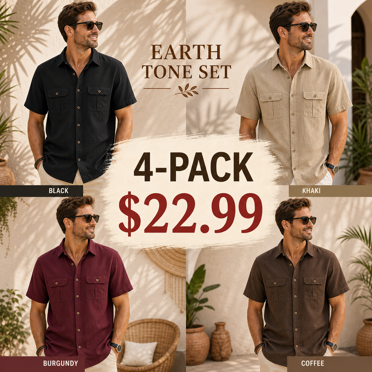 Men's Short Sleeve Linen-Blend Utility Shirt