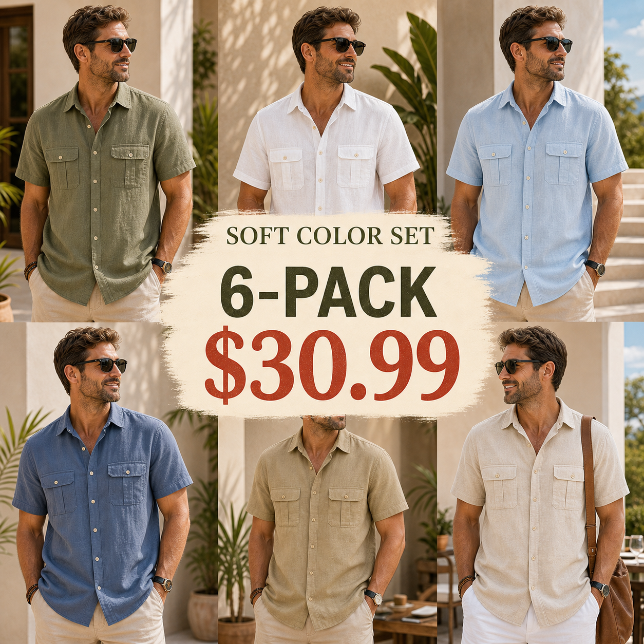 Men's Short Sleeve Linen-Blend Utility Shirt