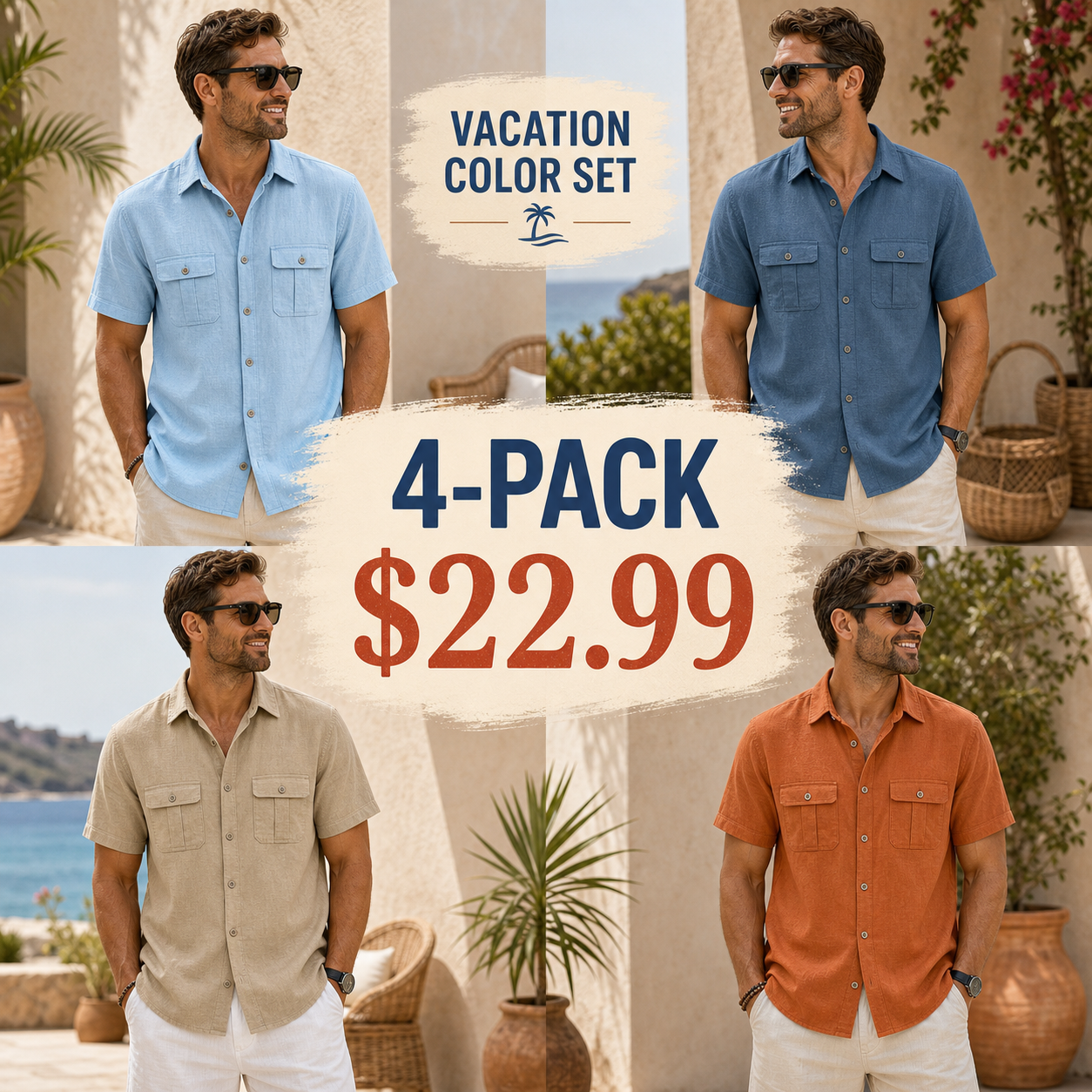 Men's Short Sleeve Linen-Blend Utility Shirt