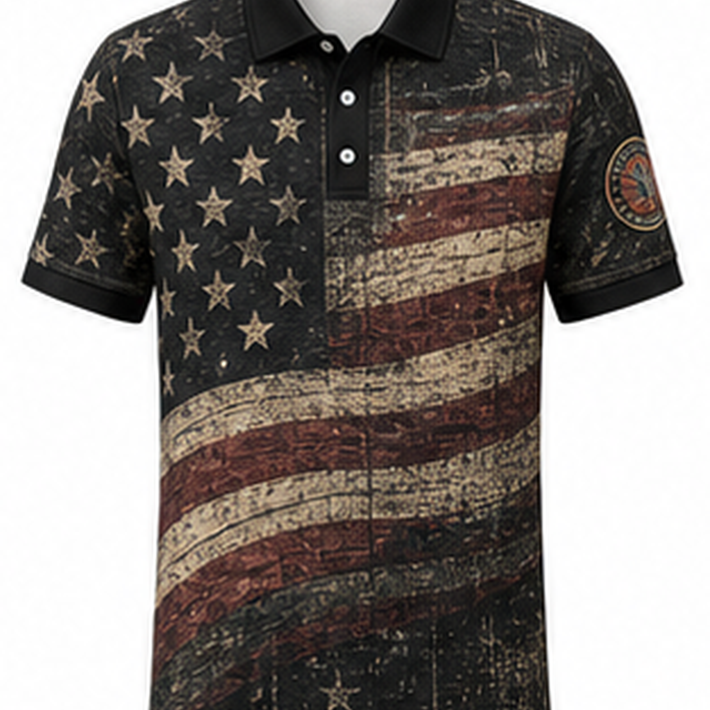 Men's Patriotic Statue Graphic Short Sleeve Polo Shirt