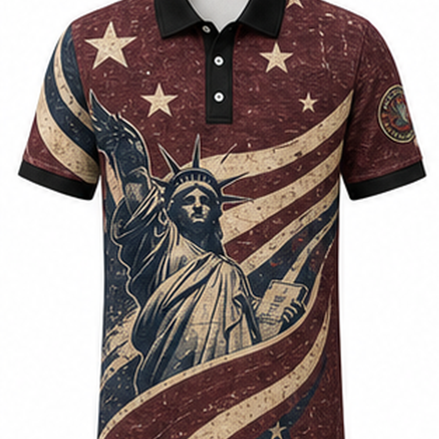 Men's Patriotic Statue Graphic Short Sleeve Polo Shirt