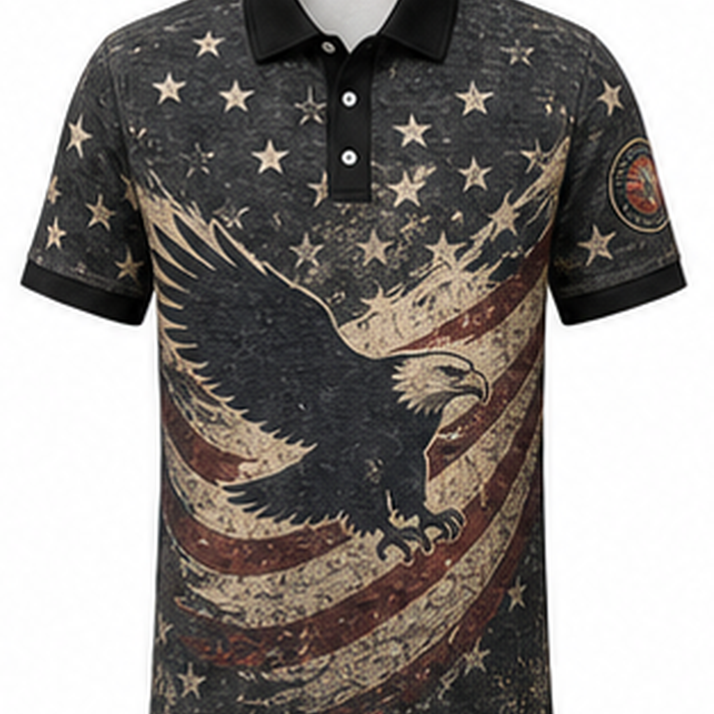 Men's Patriotic Statue Graphic Short Sleeve Polo Shirt