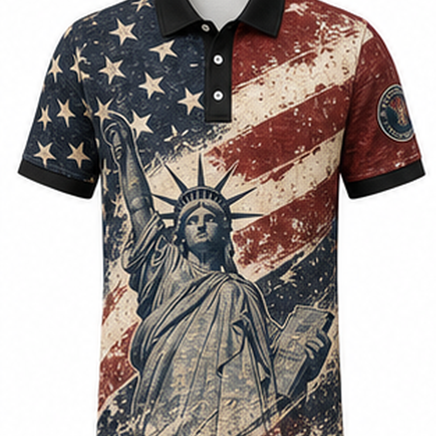 Men's Patriotic Statue Graphic Short Sleeve Polo Shirt