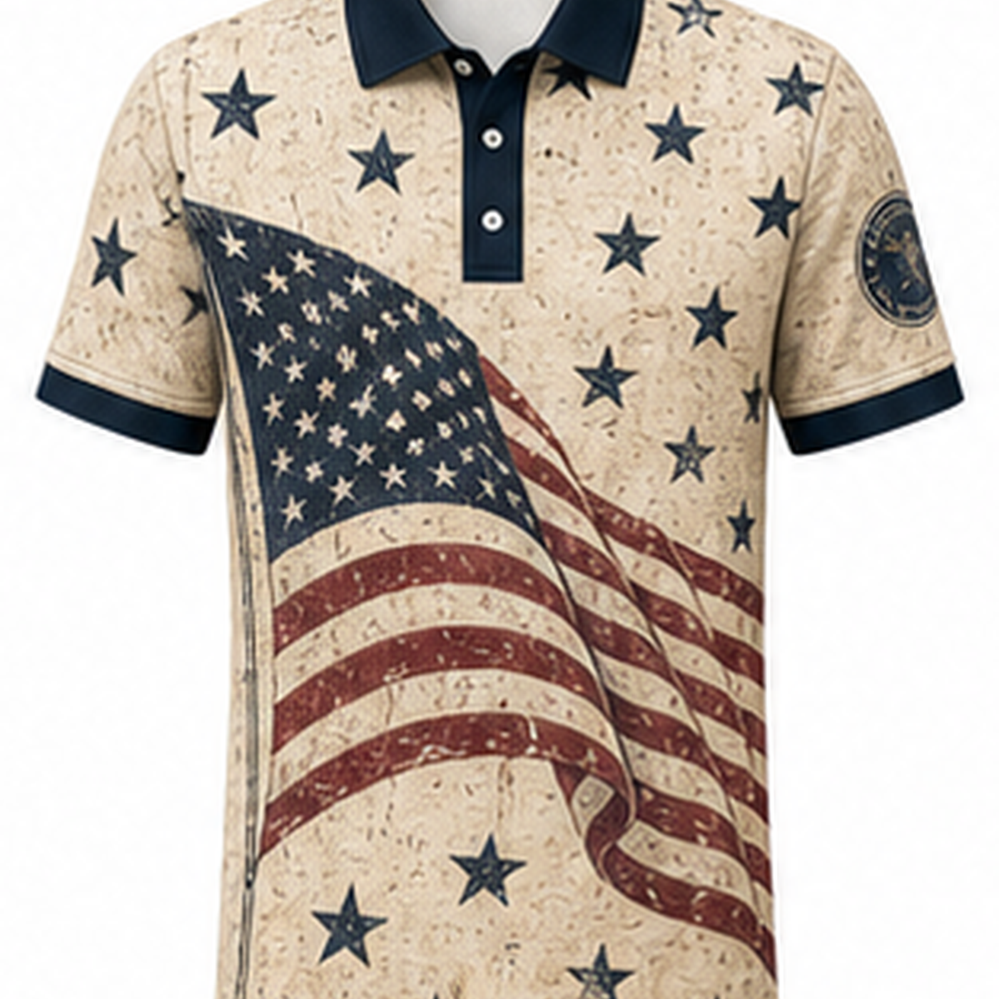Men's Patriotic Statue Graphic Short Sleeve Polo Shirt