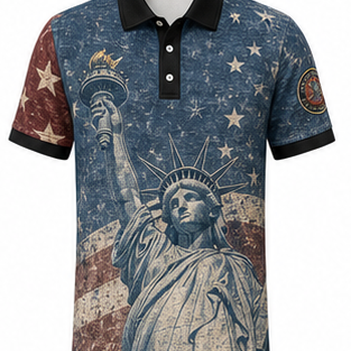Men's Patriotic Statue Graphic Short Sleeve Polo Shirt