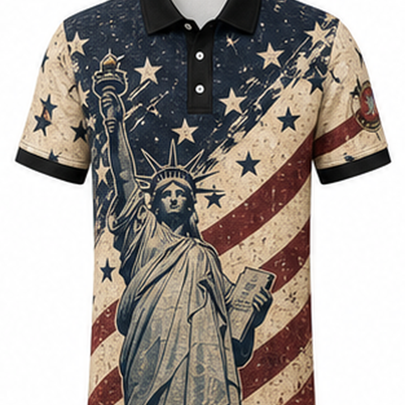 Men's Patriotic Statue Graphic Short Sleeve Polo Shirt