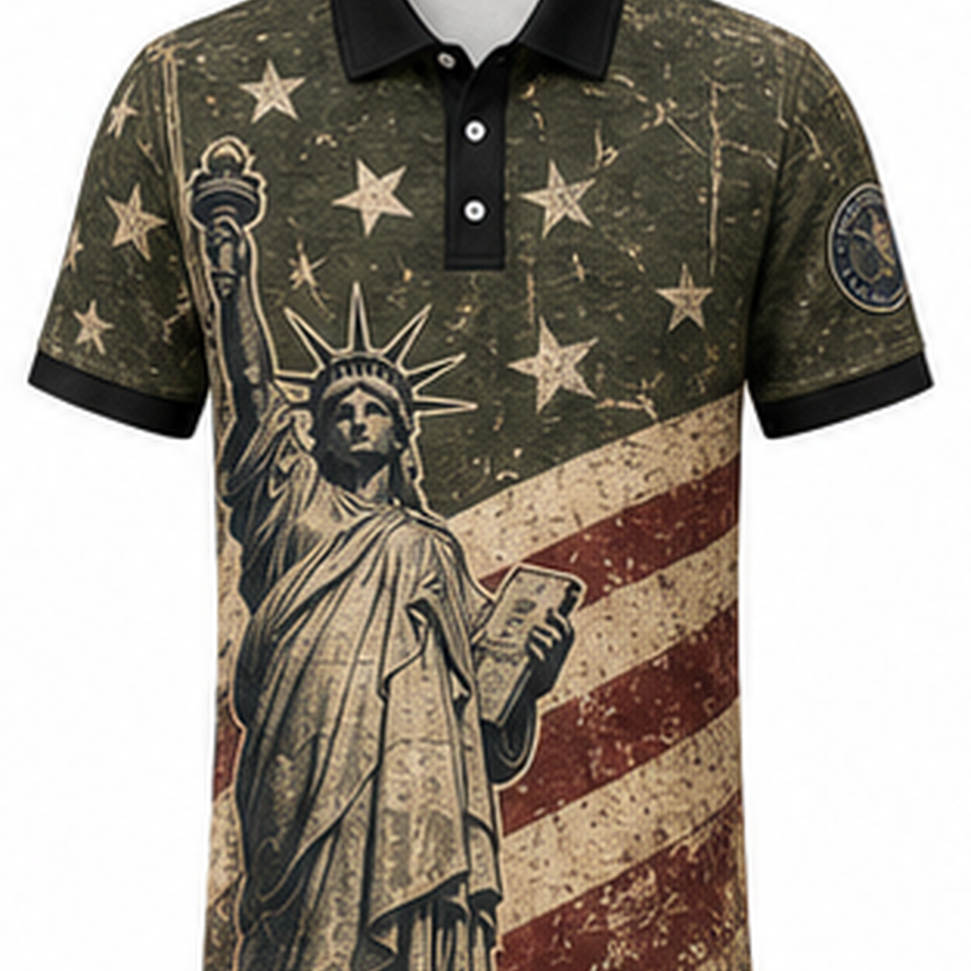 Men's Patriotic Statue Graphic Short Sleeve Polo Shirt