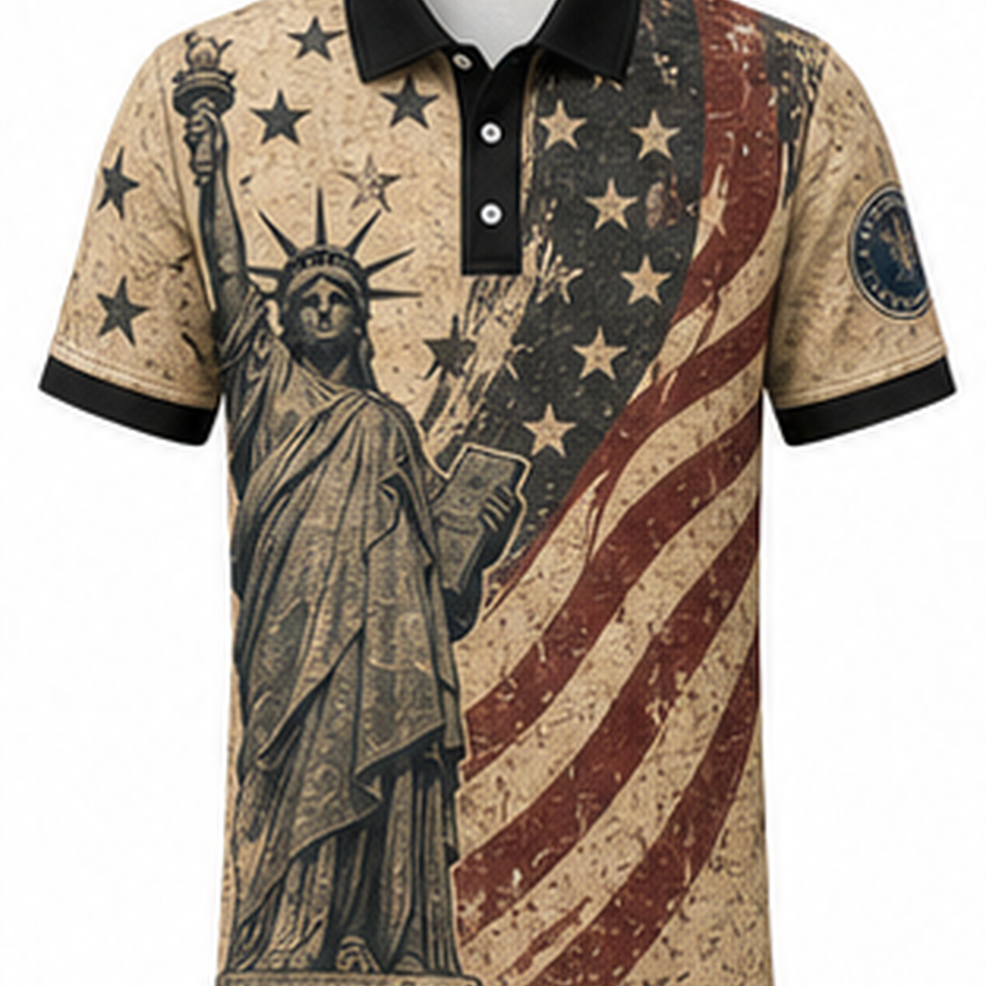 Men's Patriotic Statue Graphic Short Sleeve Polo Shirt