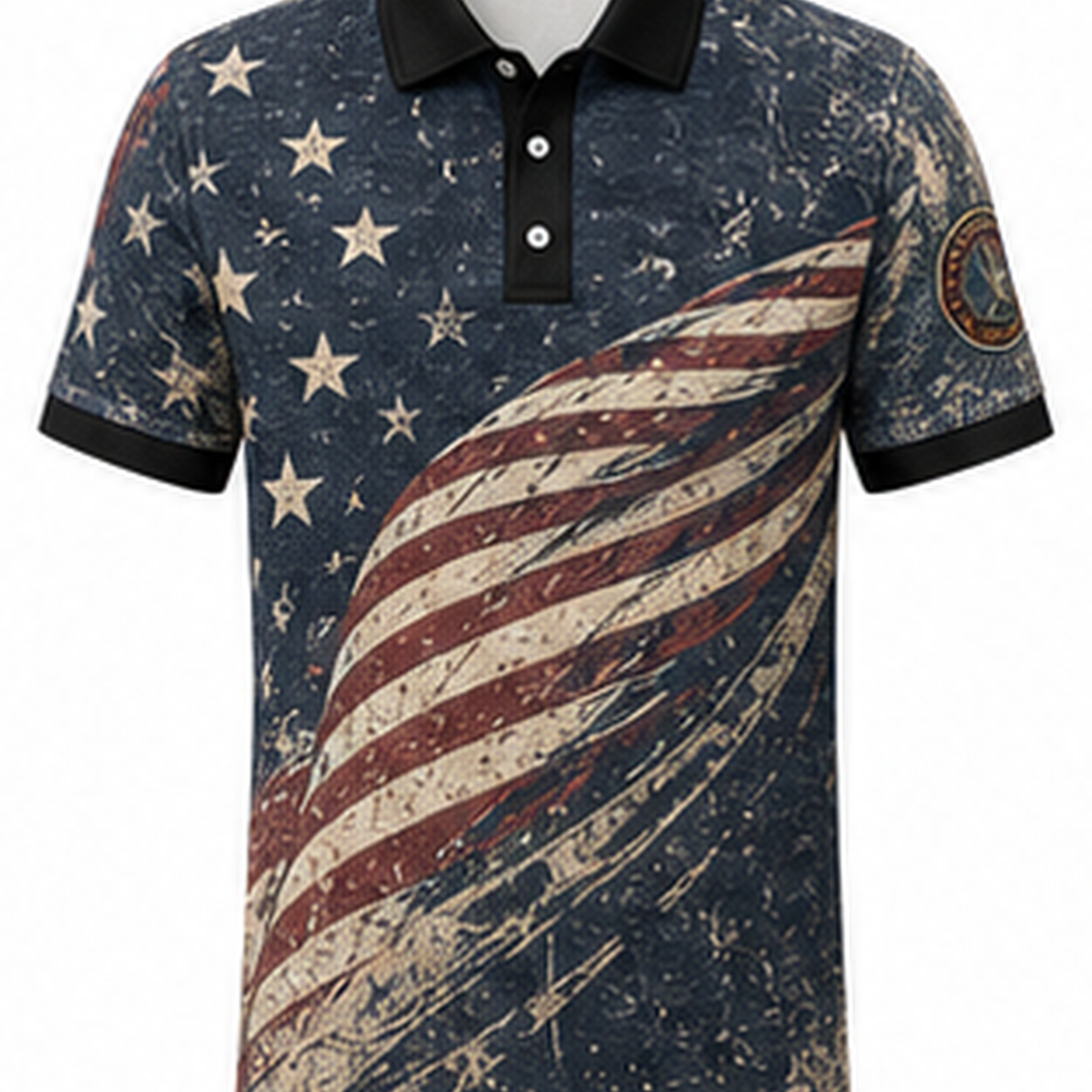 Men's Patriotic Statue Graphic Short Sleeve Polo Shirt
