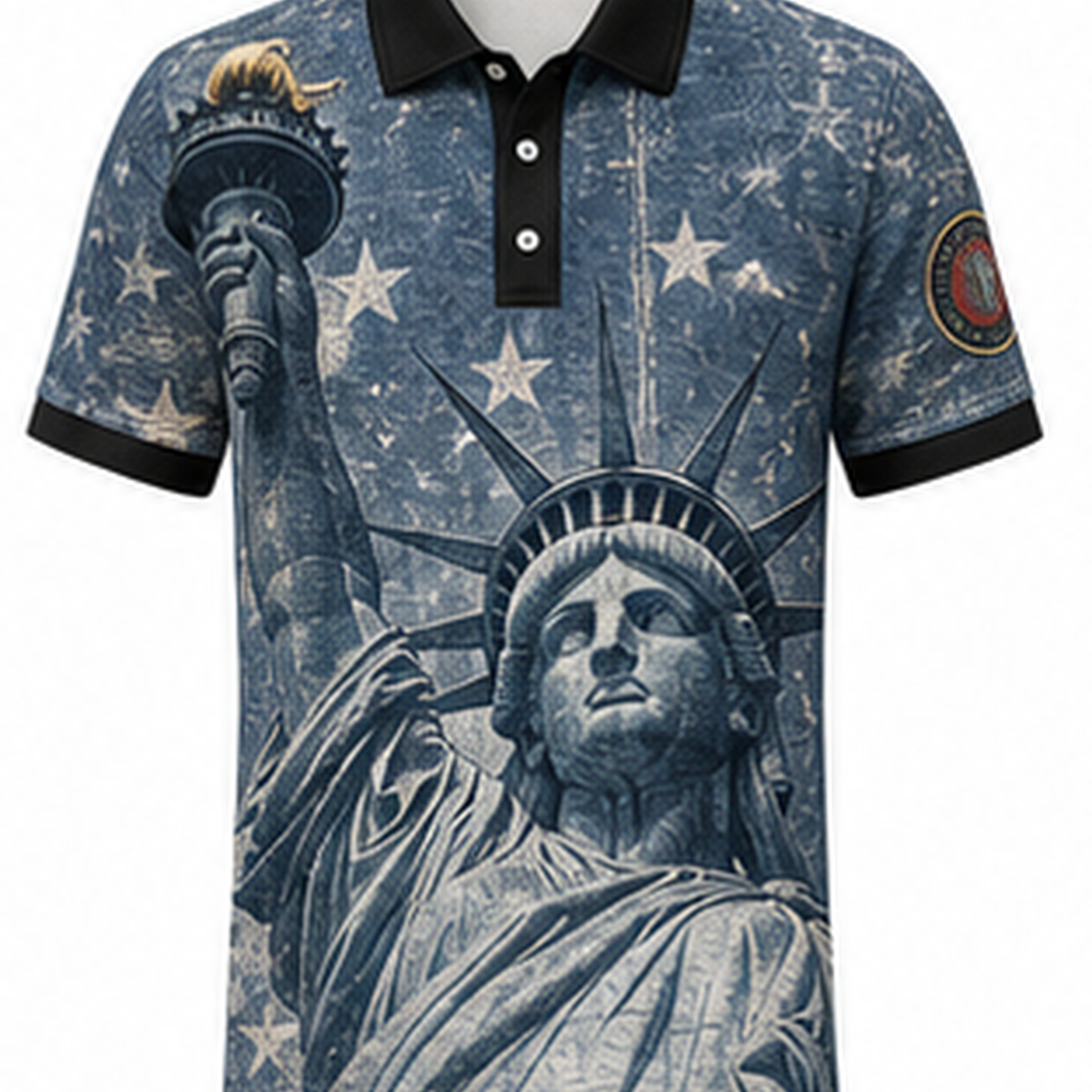 Men's Patriotic Statue Graphic Short Sleeve Polo Shirt