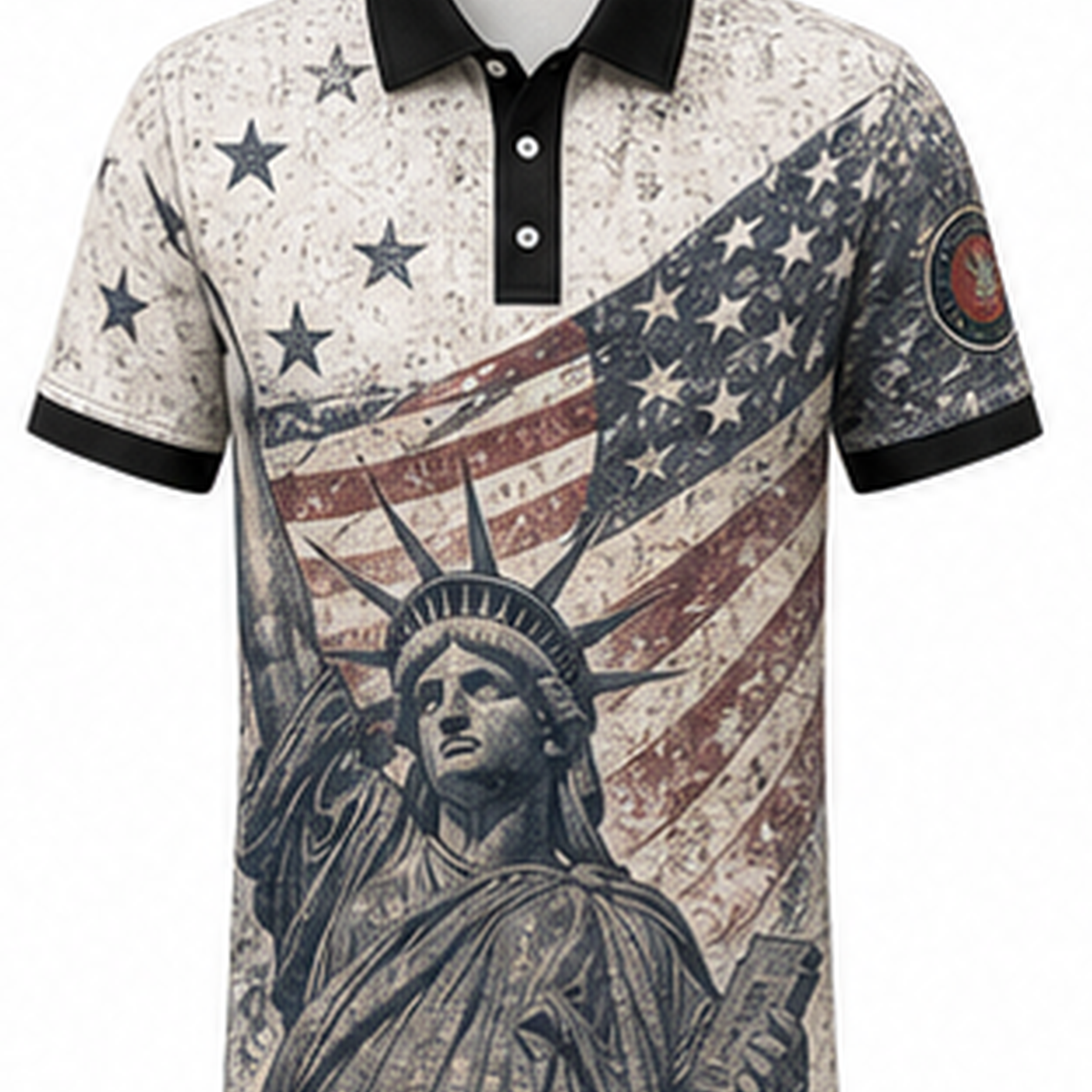Men's Patriotic Statue Graphic Short Sleeve Polo Shirt