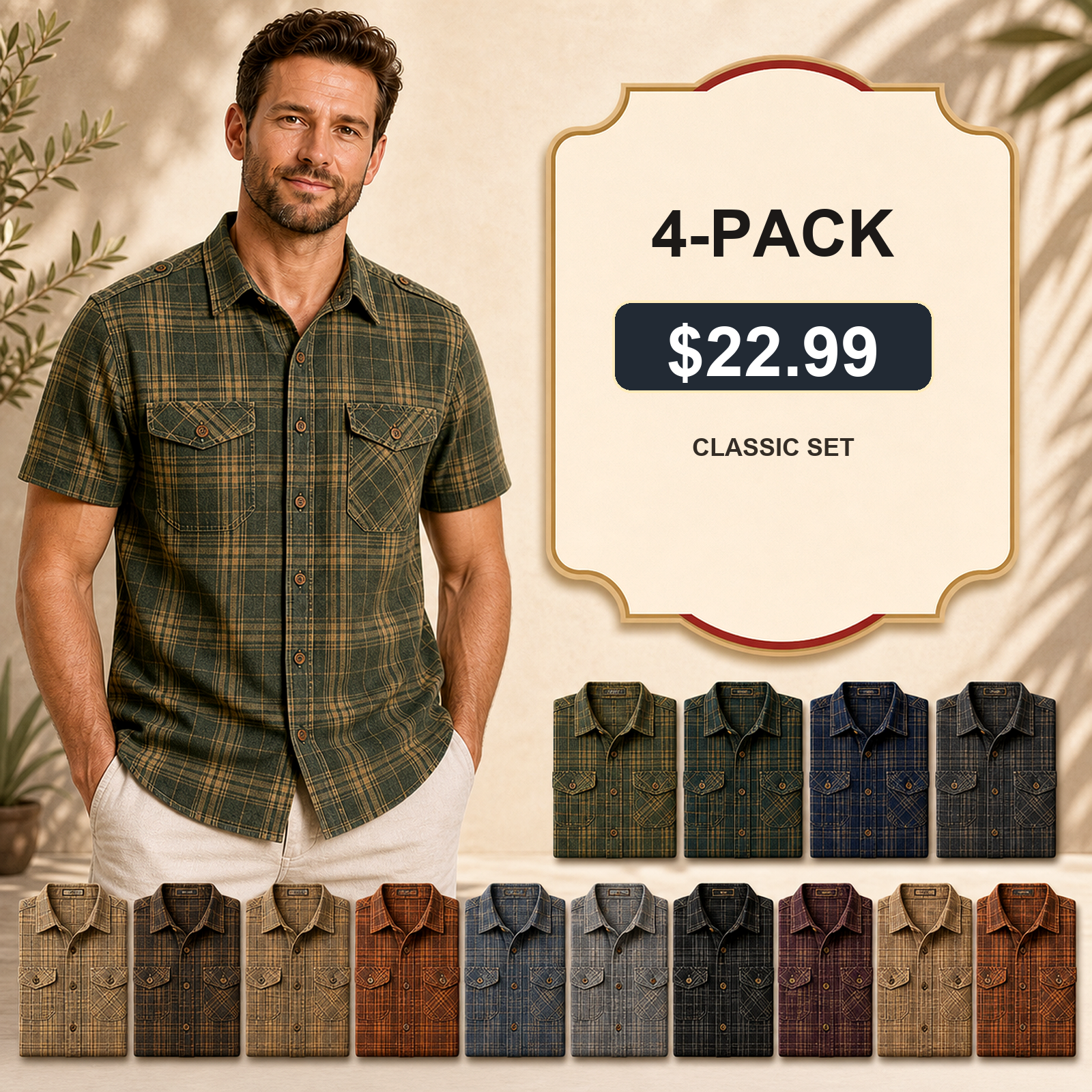 Men's Plaid Short Sleeve Utility Button-Up Shirt