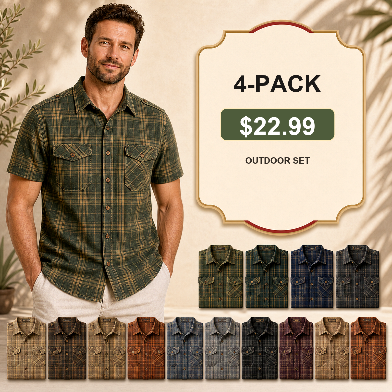 Men's Plaid Short Sleeve Utility Button-Up Shirt
