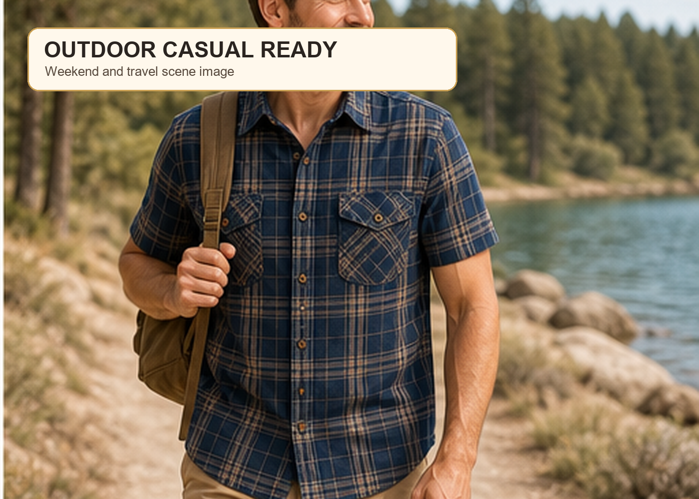 Men's plaid utility shirt outdoor casual scene image