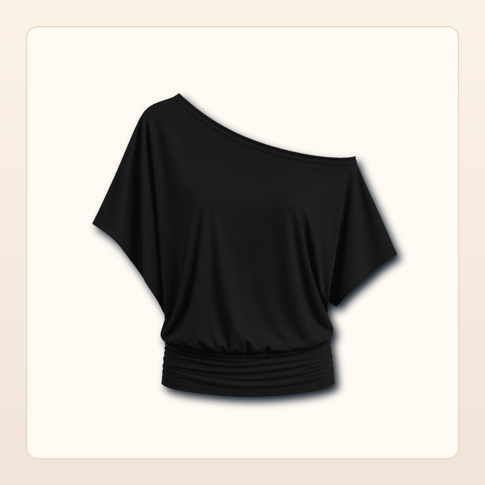 Women's One Shoulder Draped Batwing Short Sleeve Top