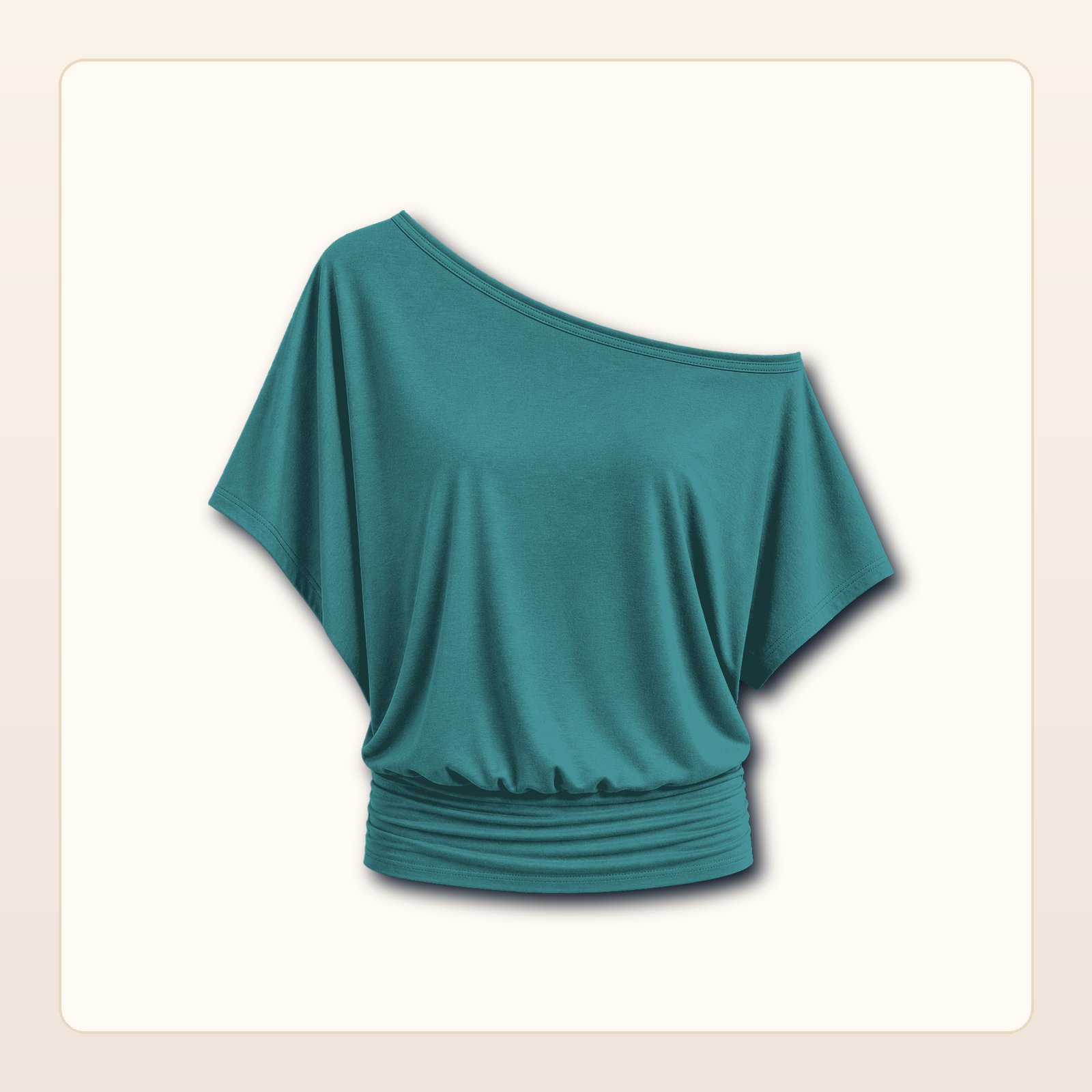 Women's One Shoulder Draped Batwing Short Sleeve Top