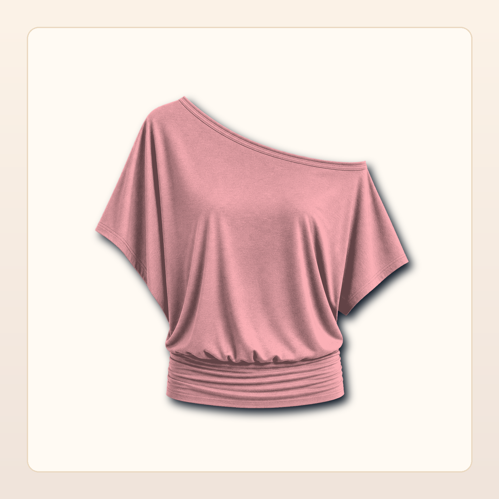Women's One Shoulder Draped Batwing Short Sleeve Top