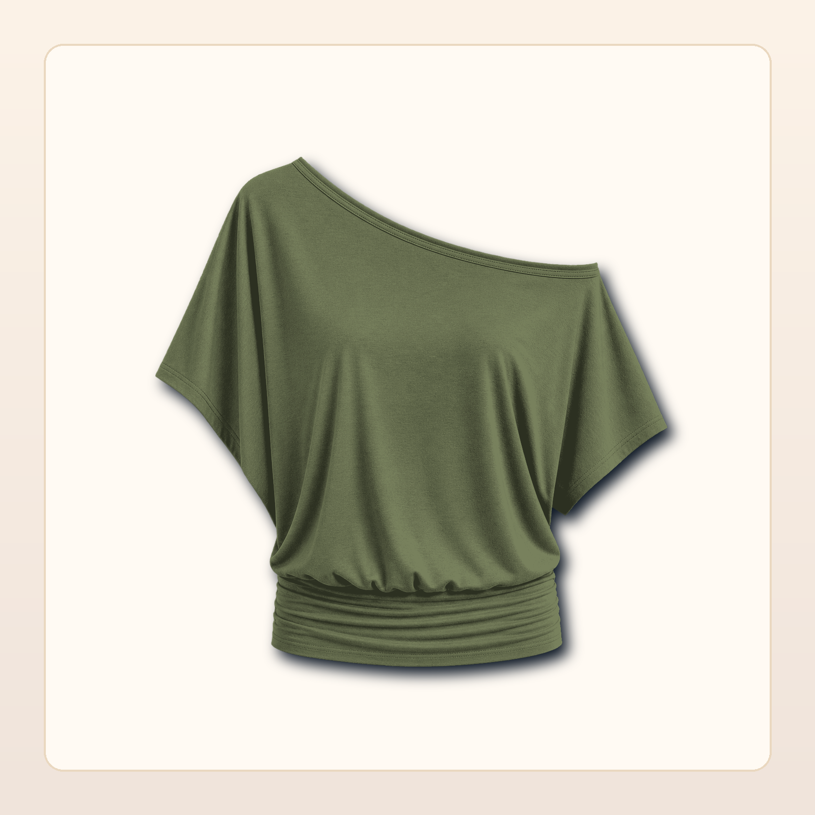 Women's One Shoulder Draped Batwing Short Sleeve Top