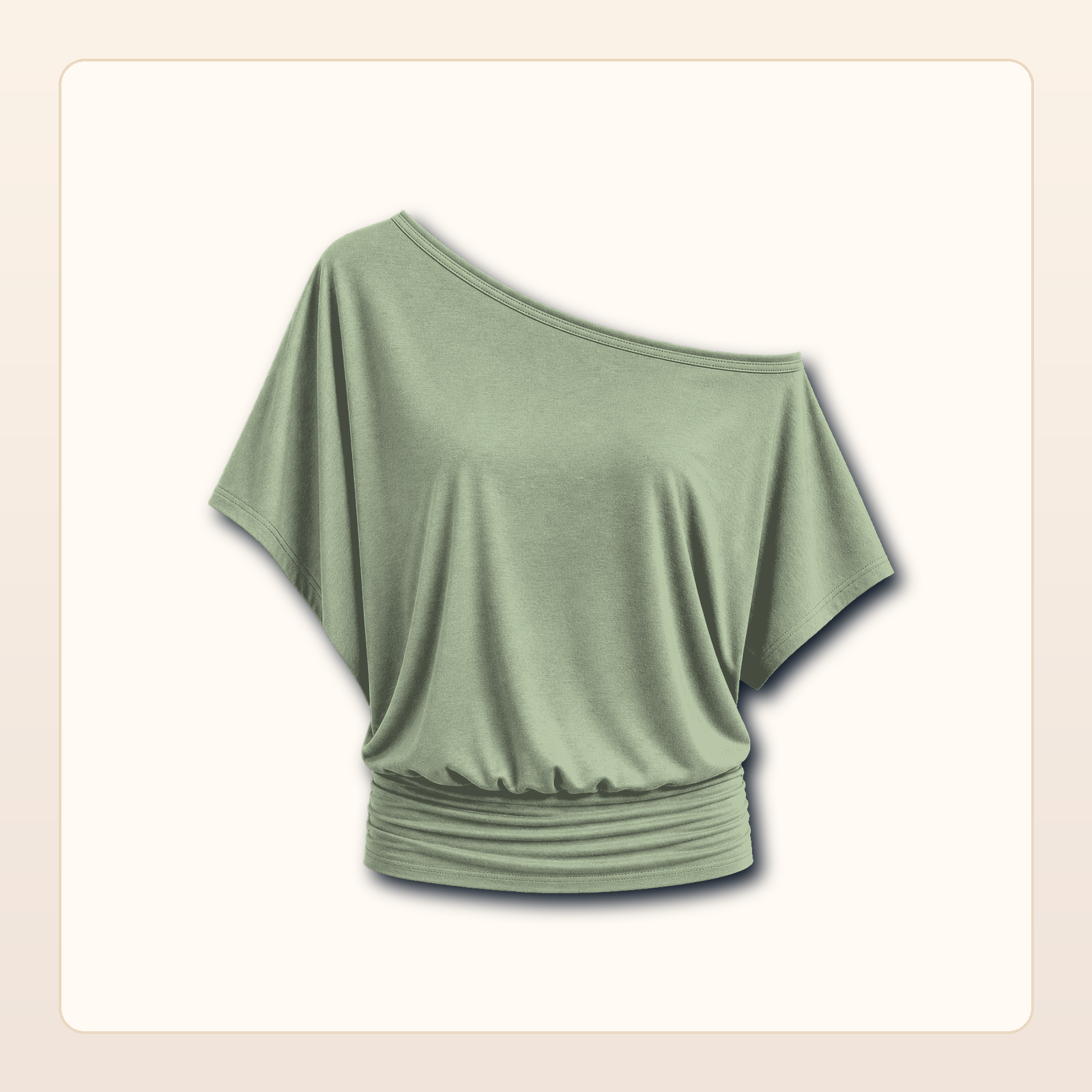 Women's One Shoulder Draped Batwing Short Sleeve Top